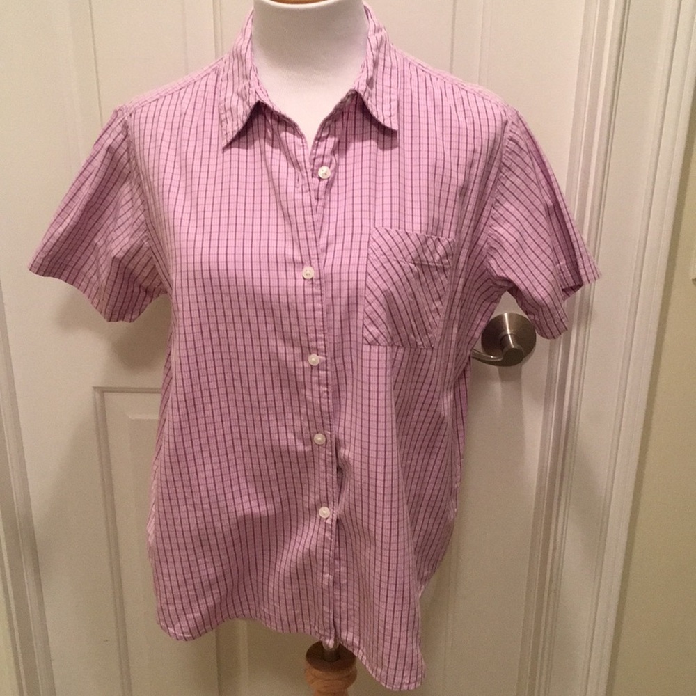 Short Sleeved Plaid Cotton Blouse